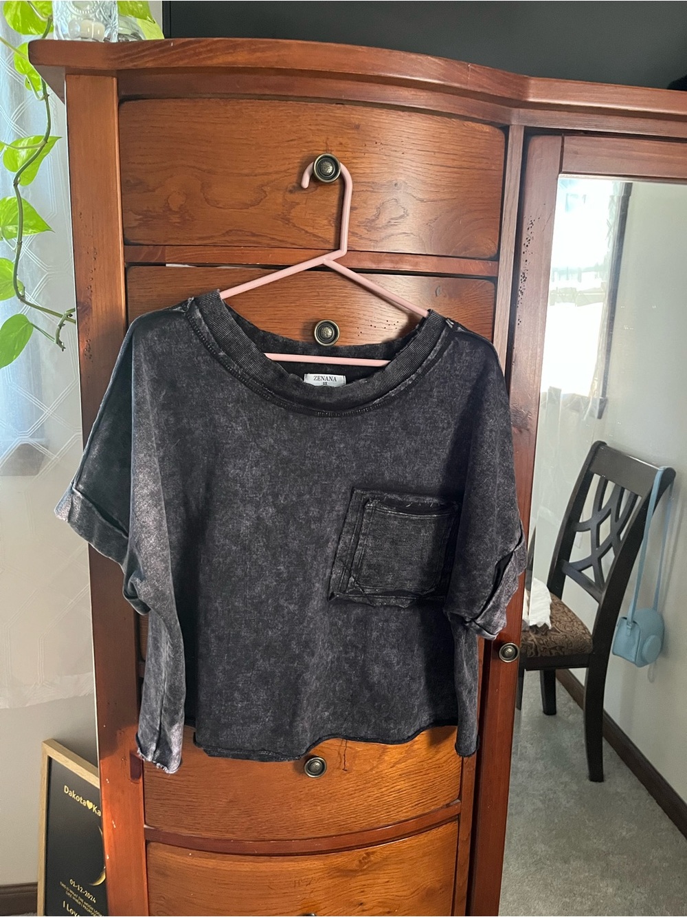 Zenana Outfitters Washed Black Short Sleeve Pocket Tee